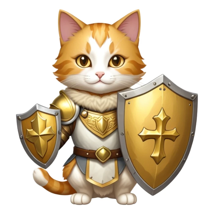 heroic paladin cat with golden holy shield sticker