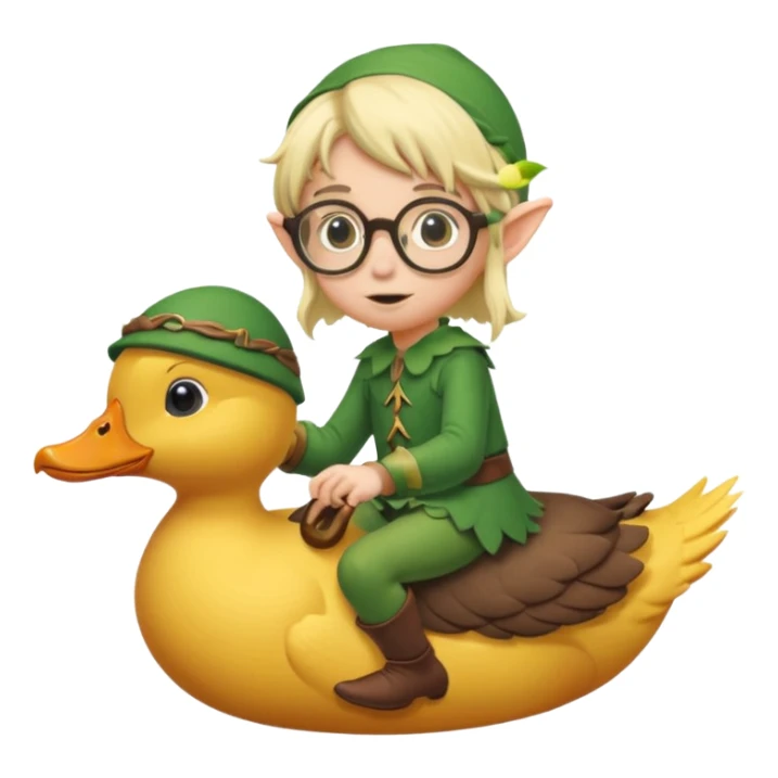 tiny forest elf blode hair with round glasses riding a wild duck sticker