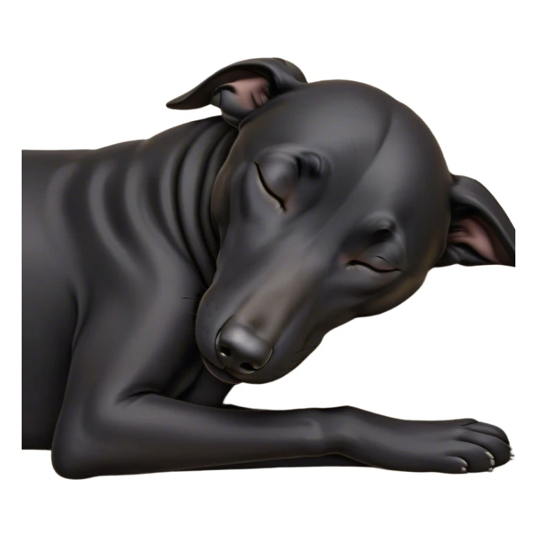 Meme-Worthy Cute Sleeping Black Greyhound Portrait Emoji, Head resting peacefully with a contented smile, showcasing a delightfully slender build and a luxuriously smooth black Fur, eyes shut in a serene nap, Simplified yet hilariously adorable features, highly detailed, glowing with a soft, drowsy light, high shine, relaxed and utterly lovable, stylized with an air of playful laziness, bright and heartwarming, soft glowing outline, capturing the essence of a comically sleepy racer, so meme-worthy it feels like it could instantly become the next viral sensation of adorable slumber! sticker