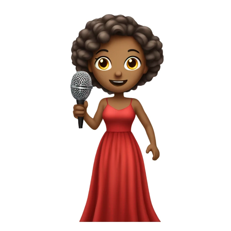 beautiful light girl in a long red dress sings holding microphone in a hand  sticker