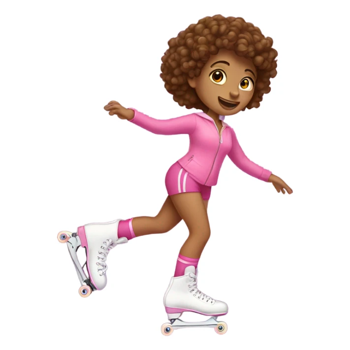 Woman with brown curly hair roller skating in pink  sticker