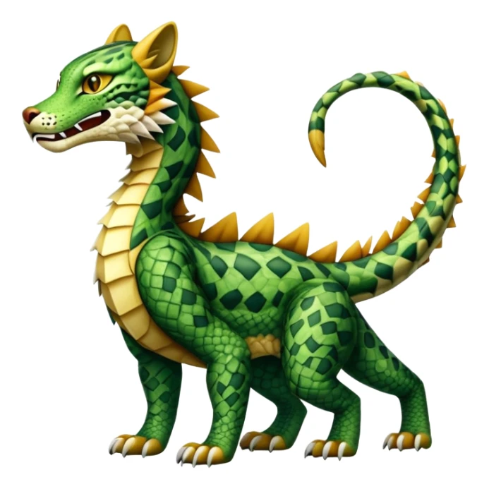 Alligator-Dragon-Tiger-Lynx-Bobcat-Fakémon-hybrid-creature with a long muzzle, full body sticker