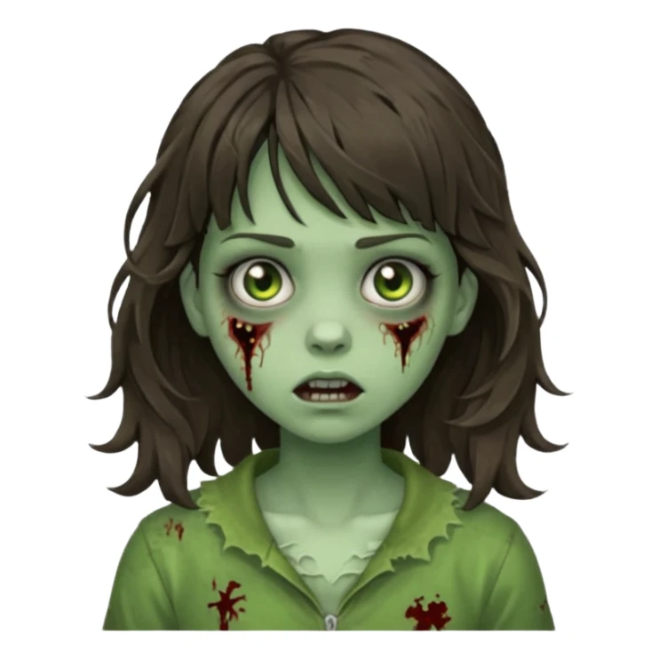 Wavy bangs Brunette zombie girl in horror zombie green  sticker