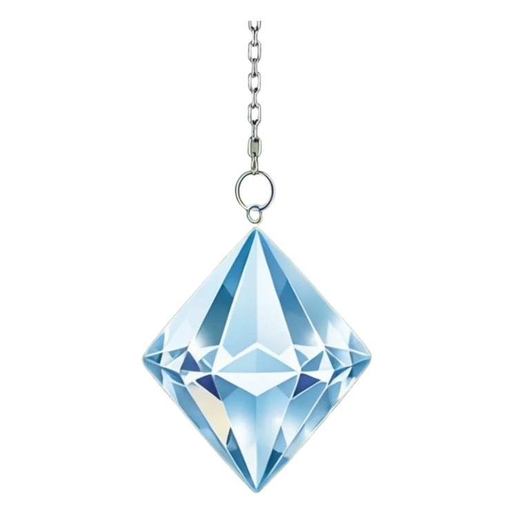 Hanging crystal diamond shape suncatcher with a long metal chain and embedded crystal connectors  sticker