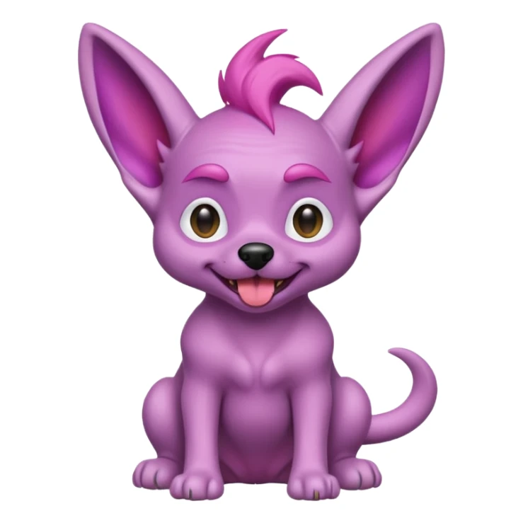 alien dog purple with pink hair very big folded ear and panting sticker
