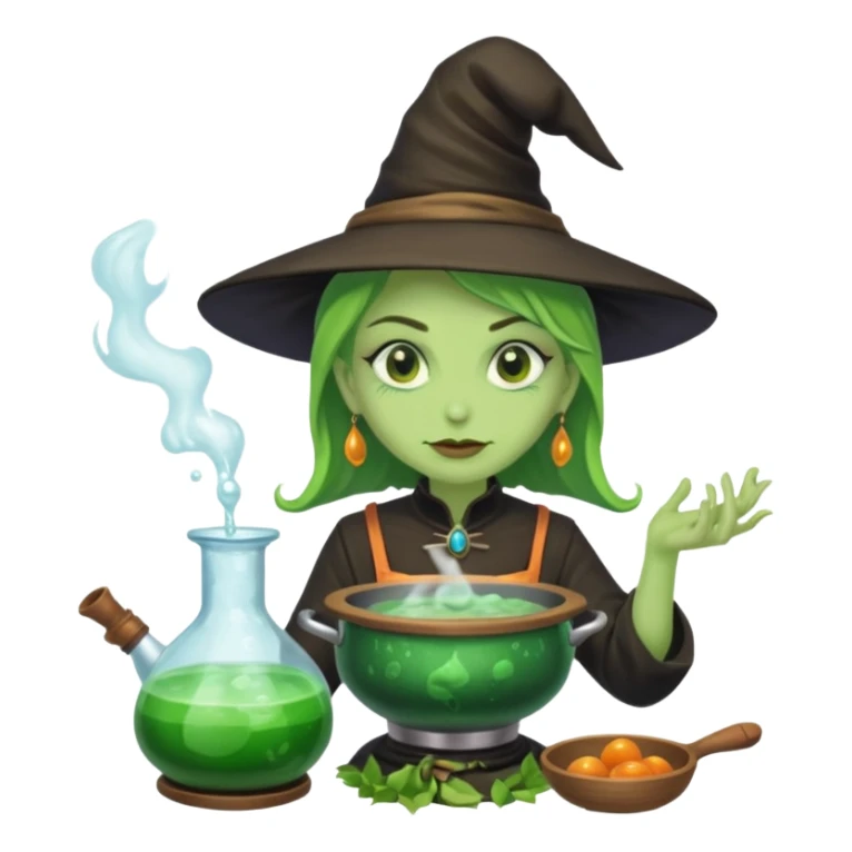 green witch cooking potion sticker