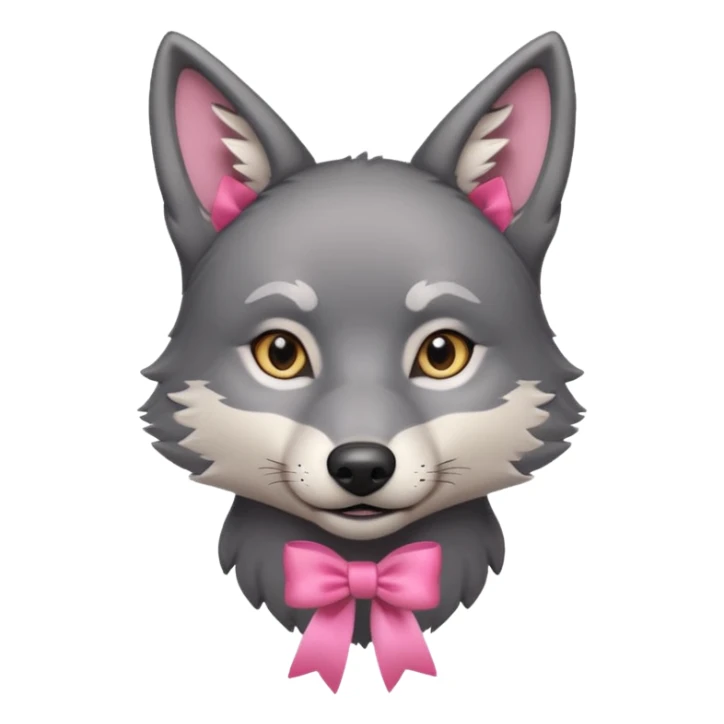 Pleading Face cute dark grey wolf with a pink ribbon io his ear sticker