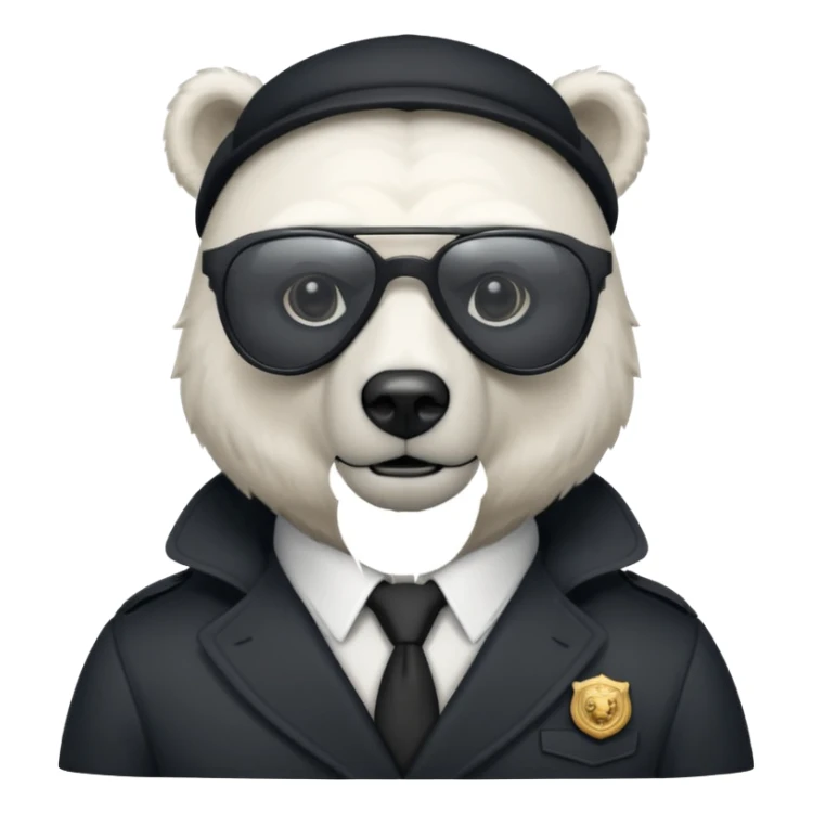 Make a humanoid polar bear with a secret agent outfit and dark black glasses sticker