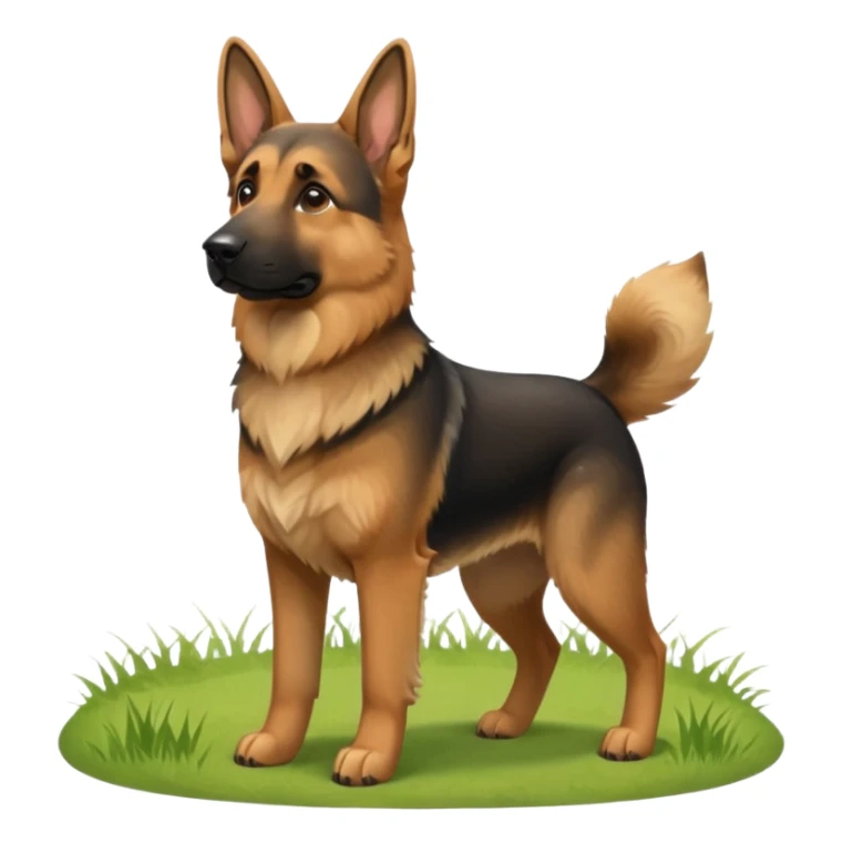 A German Shepherd standing alert on a grassy hill, looking into the distance with its ears perked. Realistic outdoor lighting, strong and intelligent expression, professional pet photography. sticker