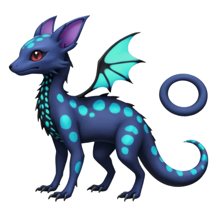Rare epic aesthetic iridescent bioluminescent spooky gloomy colorful Salandit-Noibat-Eevee-Genet-species-Fakemon-hybrid-creature, with markings, full body sticker