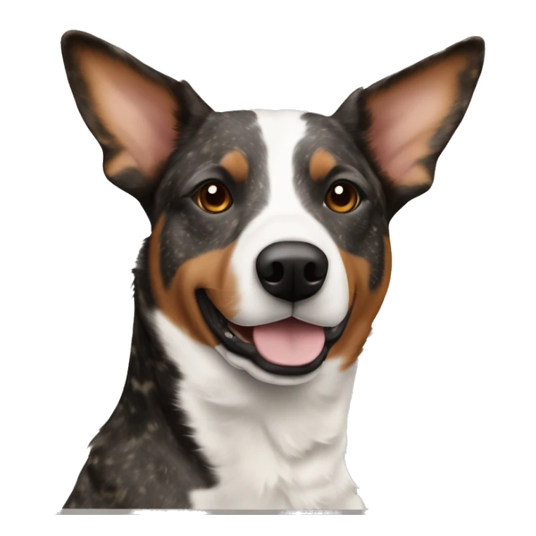 brown and black speckled cattle dog with a thin white nose stripe sticker
