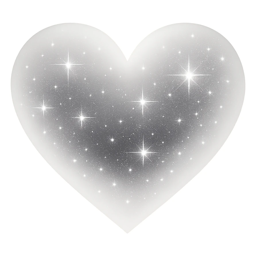 Modify the heart with a night sky gradient to white night theme with a white gradient, more stars, and a soft glow. Remove the background entirely  sticker