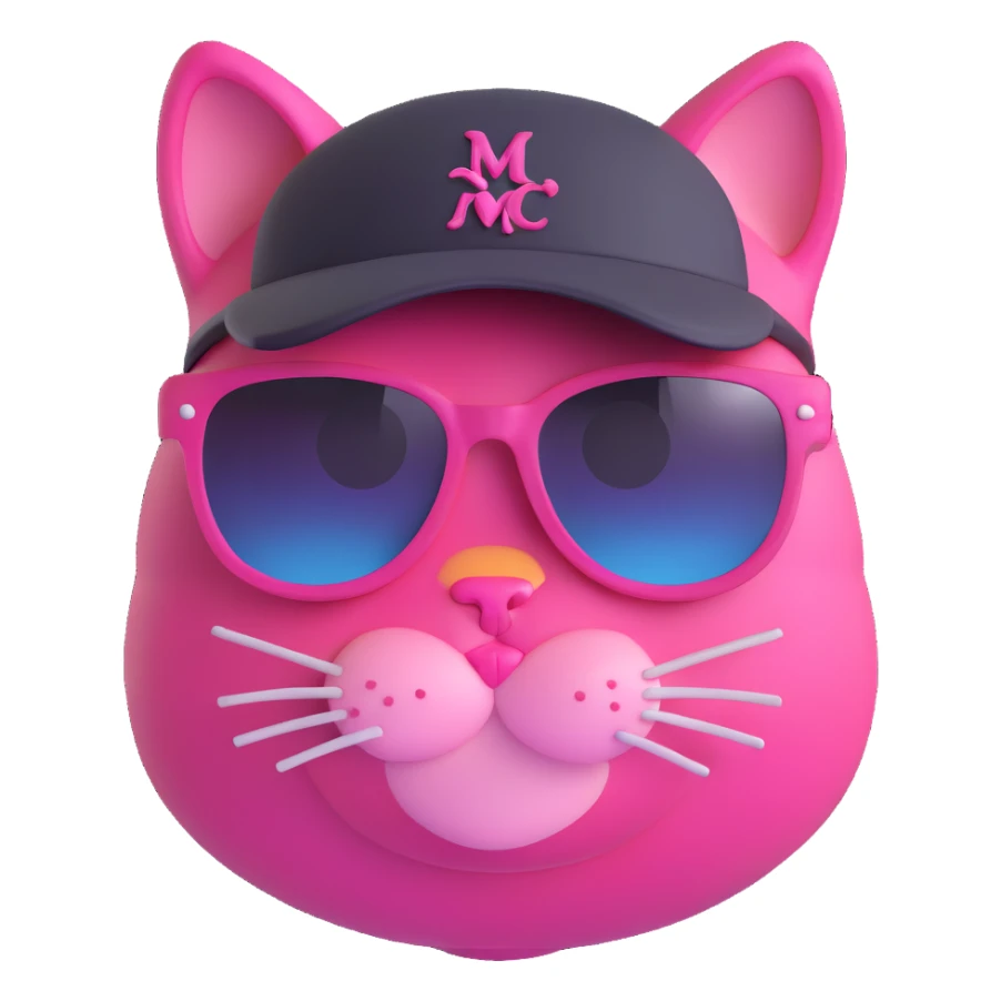 pink cat wearing sunglasses and hat sticker