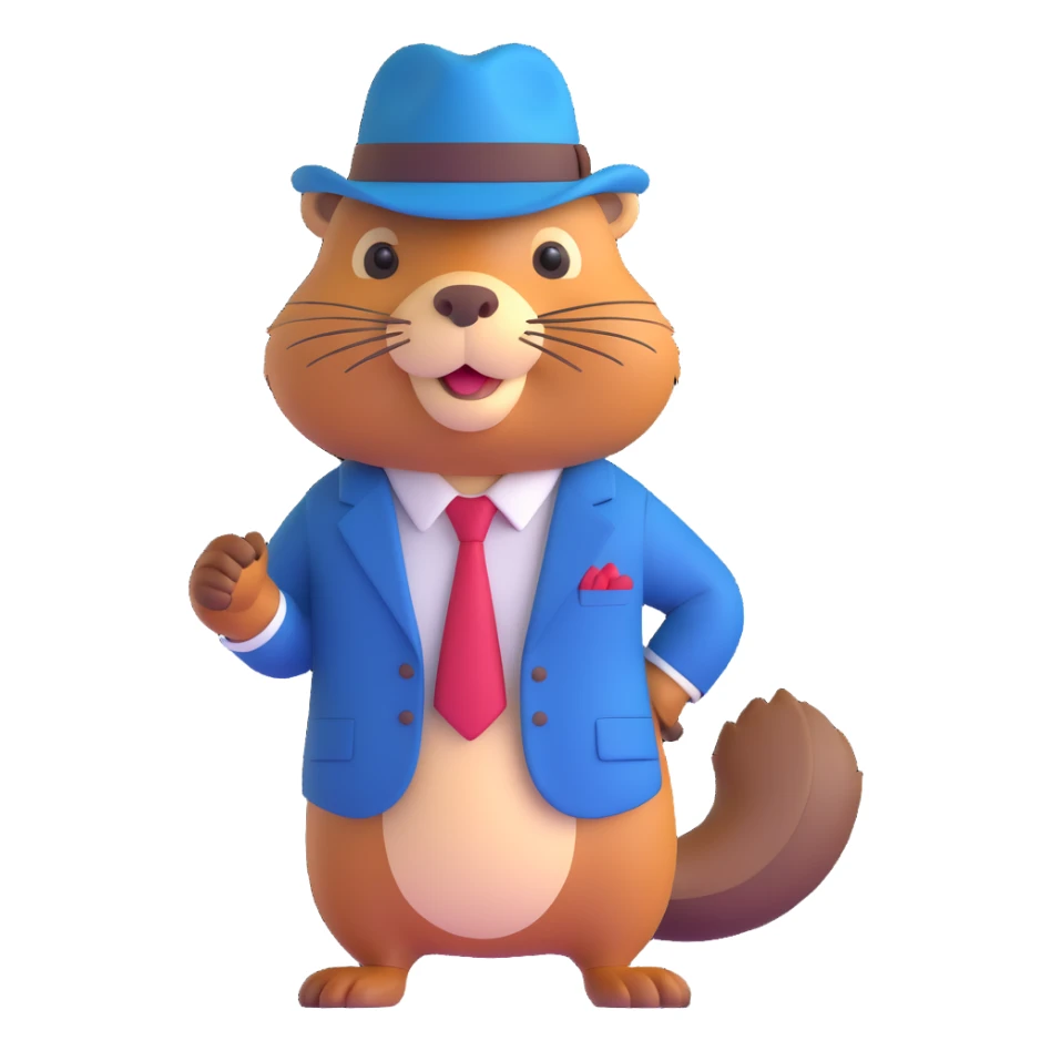 beaver dressed as a gangster, wearing a fedora and suit, confident pose sticker