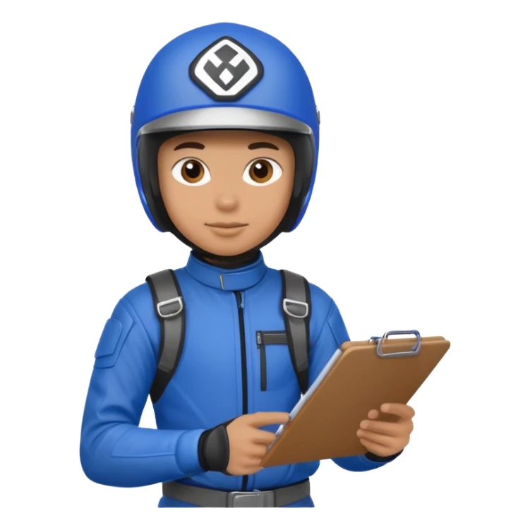 dirtbike rider in blue gear with clipboard sticker