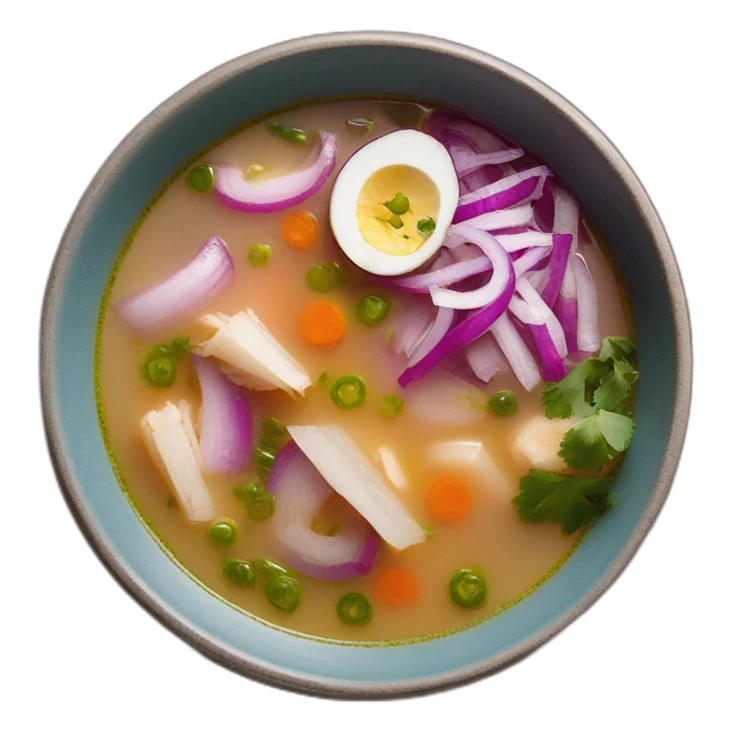encebollado soup from ecuador with red onions, albacore and yucca without carrot sticker