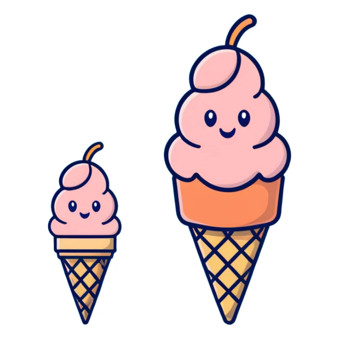 Cute peach ice cream cone with a happy face sticker