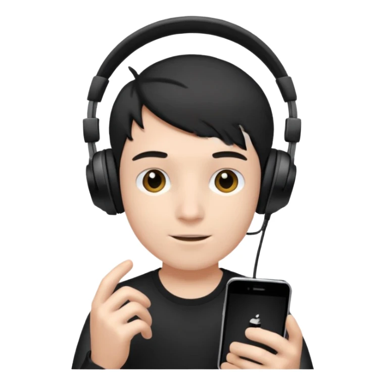 a boy with headphone in his hand not his head sticker