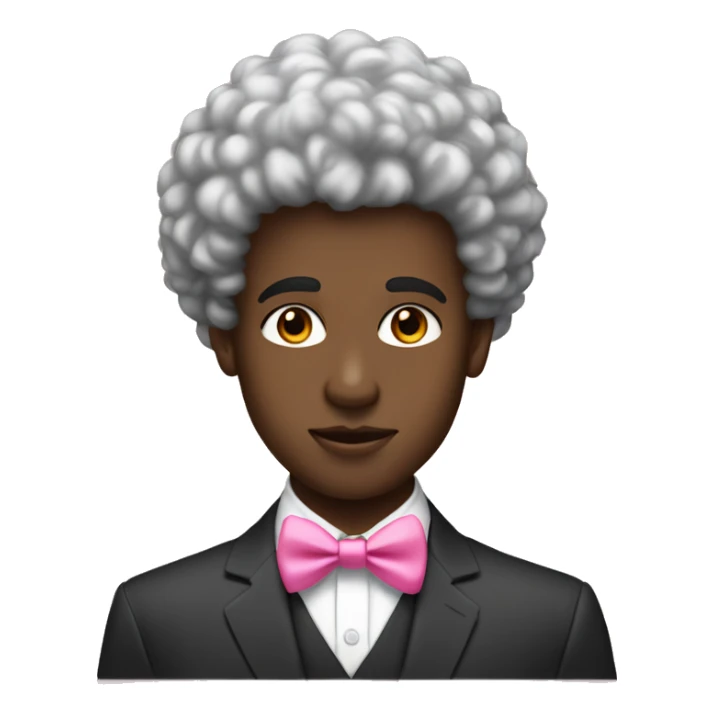 A black twink with an afro mullet in a suit, intricate face, a pink bow tie sticker