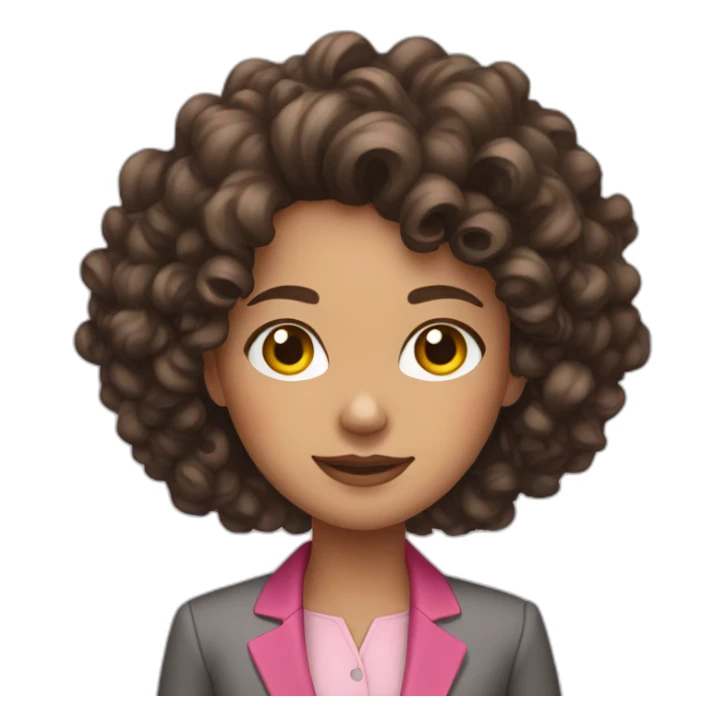 brunette woman curly-haired with pink blazer sticker