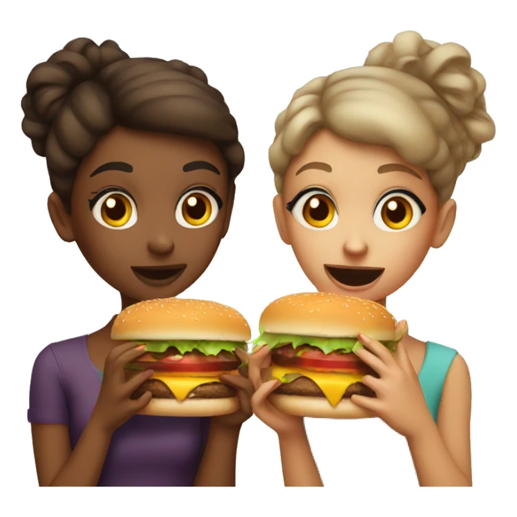 Two girls with makeup in hands and eating a burger  sticker