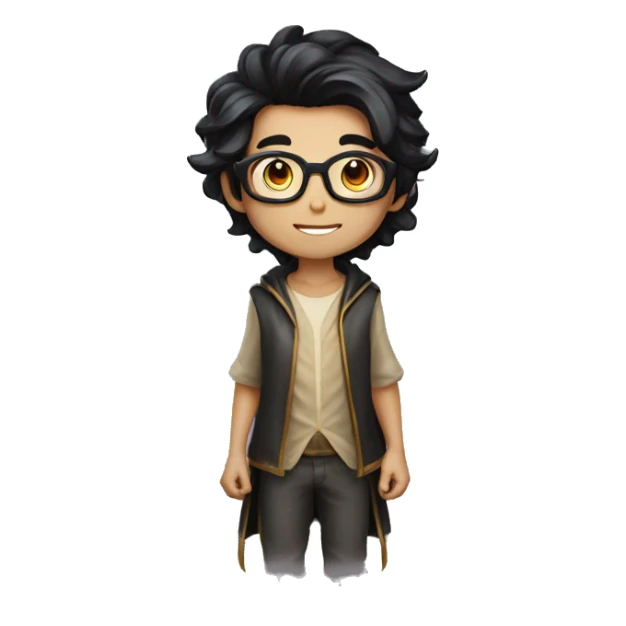 young overpowered magic shiny wizard skin tone 3 with black hair and glasses sticker