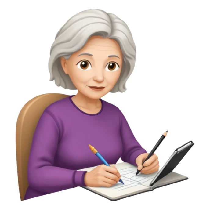 Older woman sketching in spiral pad sticker