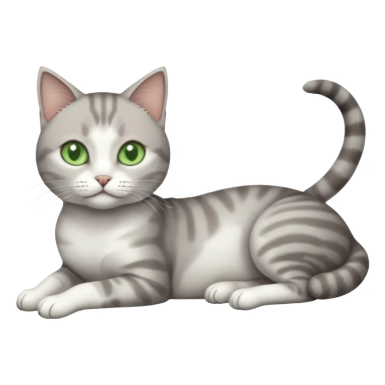 full body tiny short hair grey and white cat with white front legs and green  eyes lying down sticker