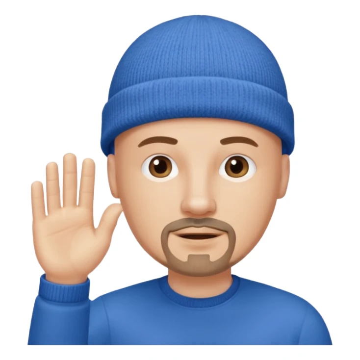 White bald with regular goatee hand raised blue knit cap sticker