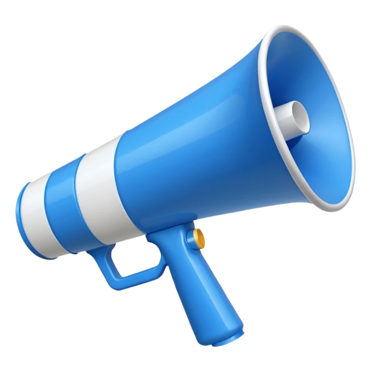 3d cartoonish blue and white megaphone  sticker