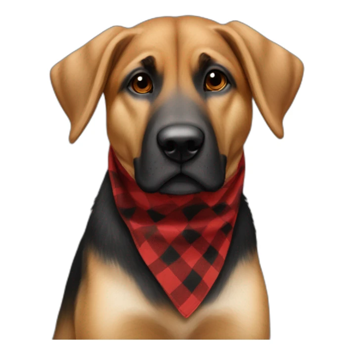 75% Coonhound 25% German Shepherd mix dog wearing small pointed red buffalo plaid bandana pointing down side view full body facing left sticker