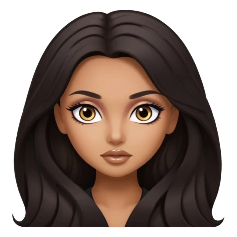 dark long hair, pretty eyes, pretty makeup, pretty bratz baddie sticker