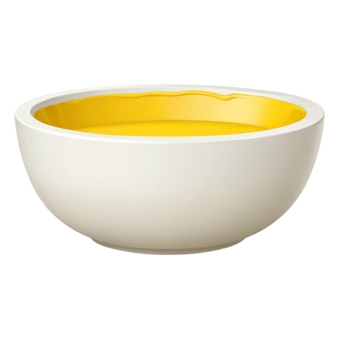 white bowl with flat yellow color inside, no liquid, no gloss, minimal, simple, clear sticker