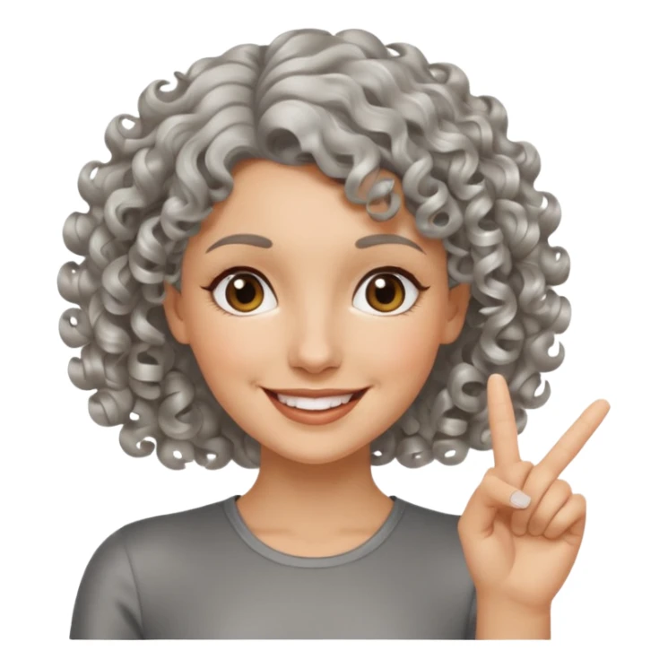 silver, short, wavy-haired with curls, smiling pretty lady, hopeful,  2 fingers up


 sticker