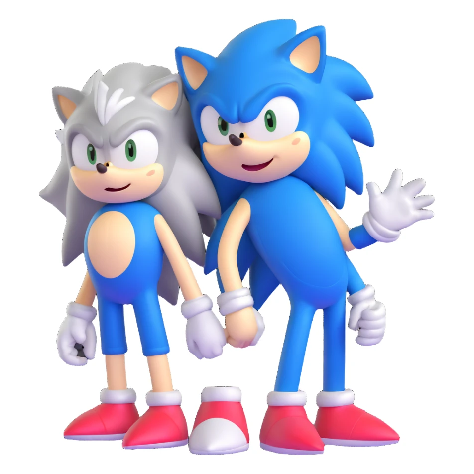 Sonic the Hedgehog, baby Sonic, and Silver the Hedgehog holding hands together sticker