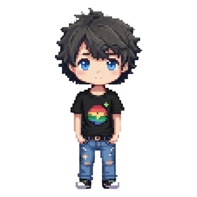 cute chibi boy with t-shirt and jeans sticker