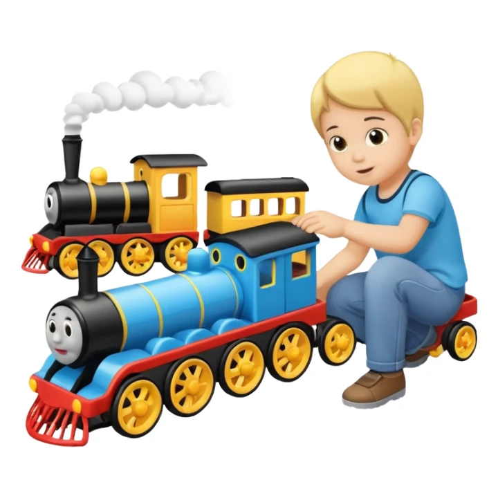 child playing with both toy cars and trains sticker