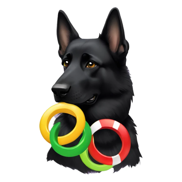 Black German shepherd with the 5 Olympic rings and tennis balls sticker