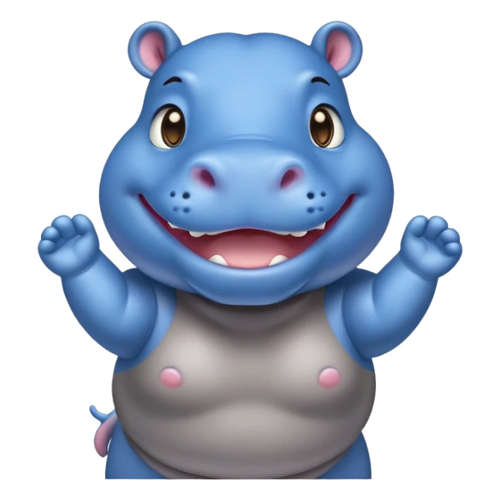 an cheering female Happy hippo with blue Skin Color  sticker