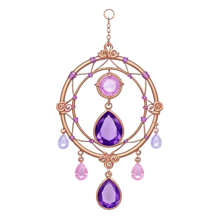 Hanging suncatcher, threads with shiny sparkly amethyst and rose-quartz gemstones,  sticker