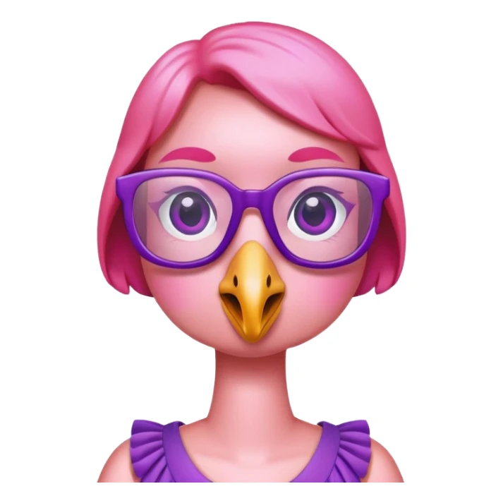 Flamingo wearing purple dress and squared glasses that are purple sticker
