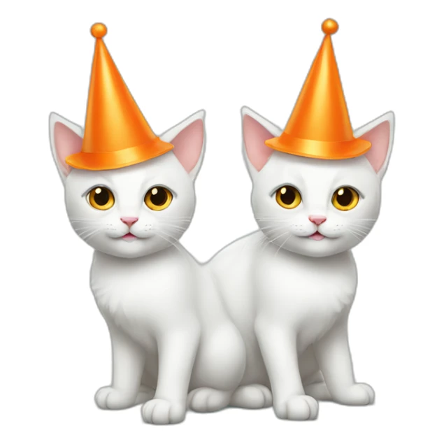 two white cats full body with orange party hats sticker
