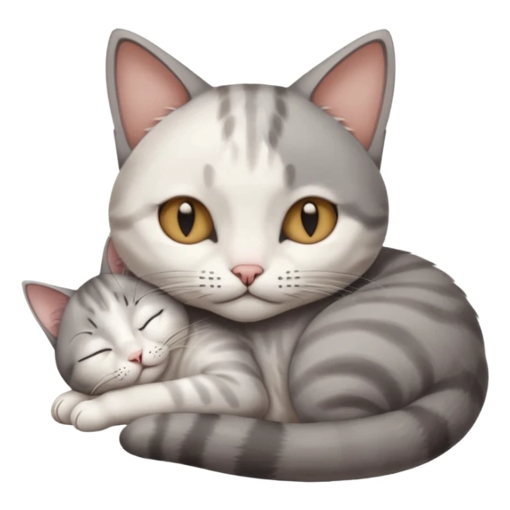grey and white small cat with its eyes closed lying down leaning on his elbow with his paw curled under his head holding it up sticker