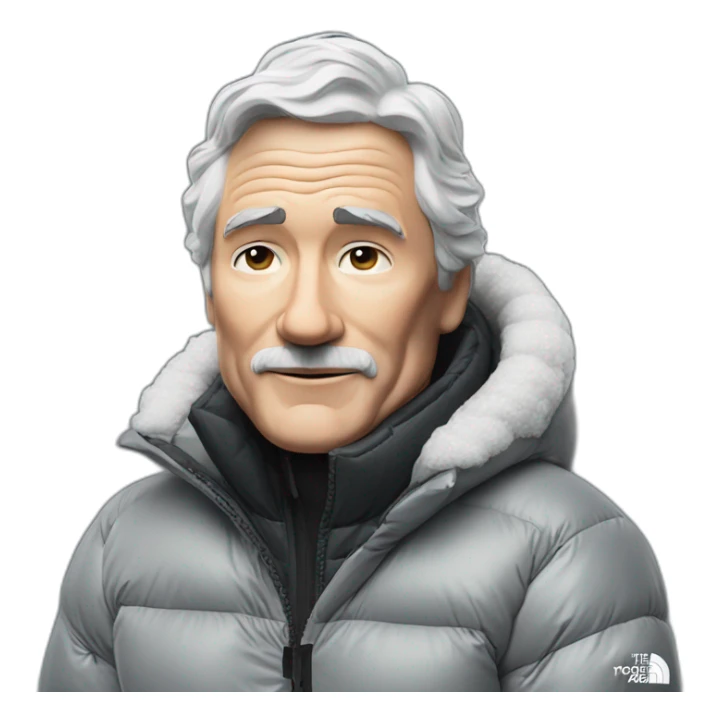 60 years old white men with puffy jacket supreme x north face sticker