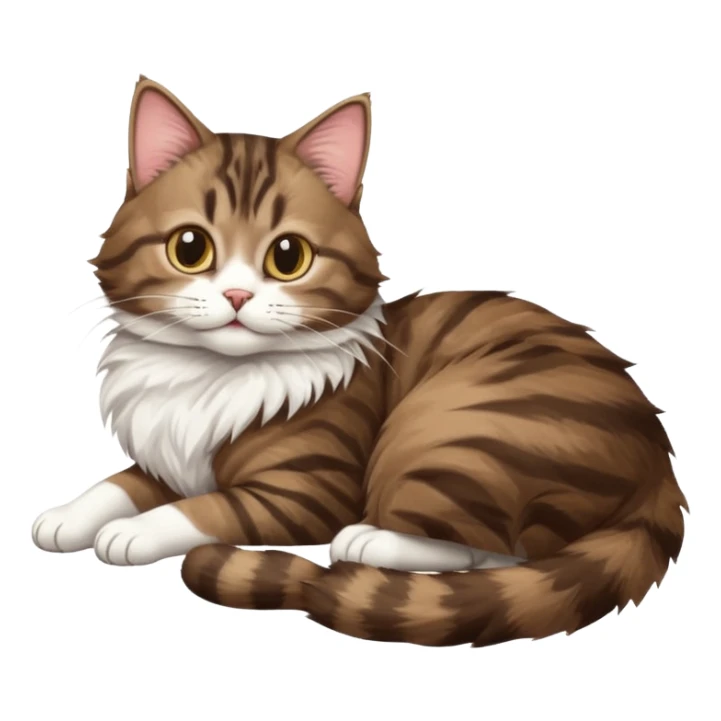 dark brown tabby and white cat with doing a big extremely long stretch reaching up into the air with arms and legs side by side together straight and overextended whilst lying on its side sticker