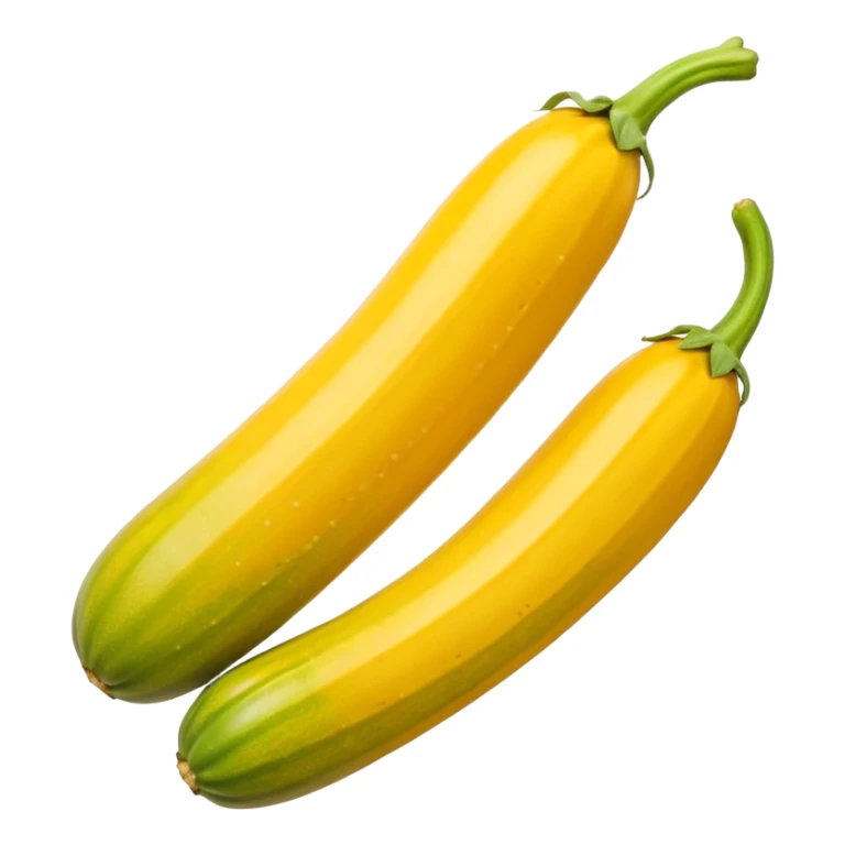 yellow zucchini whole smooth glossy skin gently tapered fresh green stem vibrant golden-yellow subtle striping mottling firm fresh no extras apple emoji style soft lighting transparent background emoji scale sticker