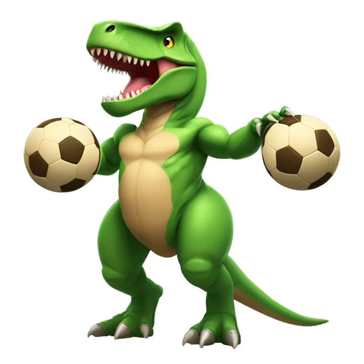  T-rex body with muscleman arms flexing with soccer balls for biceps sticker