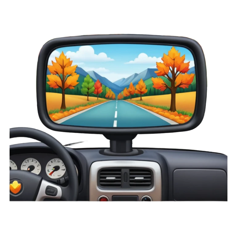 Fall scenery in the rearview mirror of a truck sticker