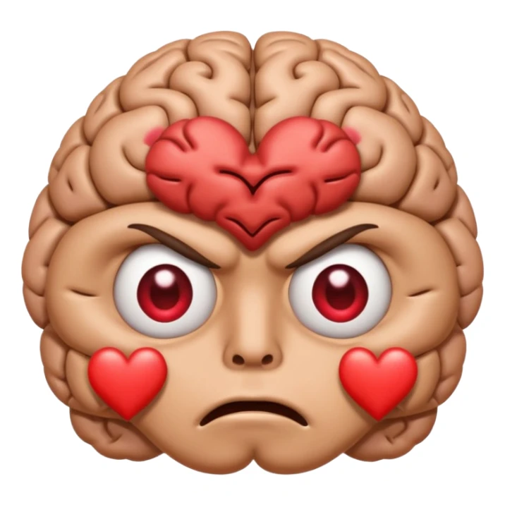 image of the brain with heart eyes and another image of the brain disgusted/angry sticker