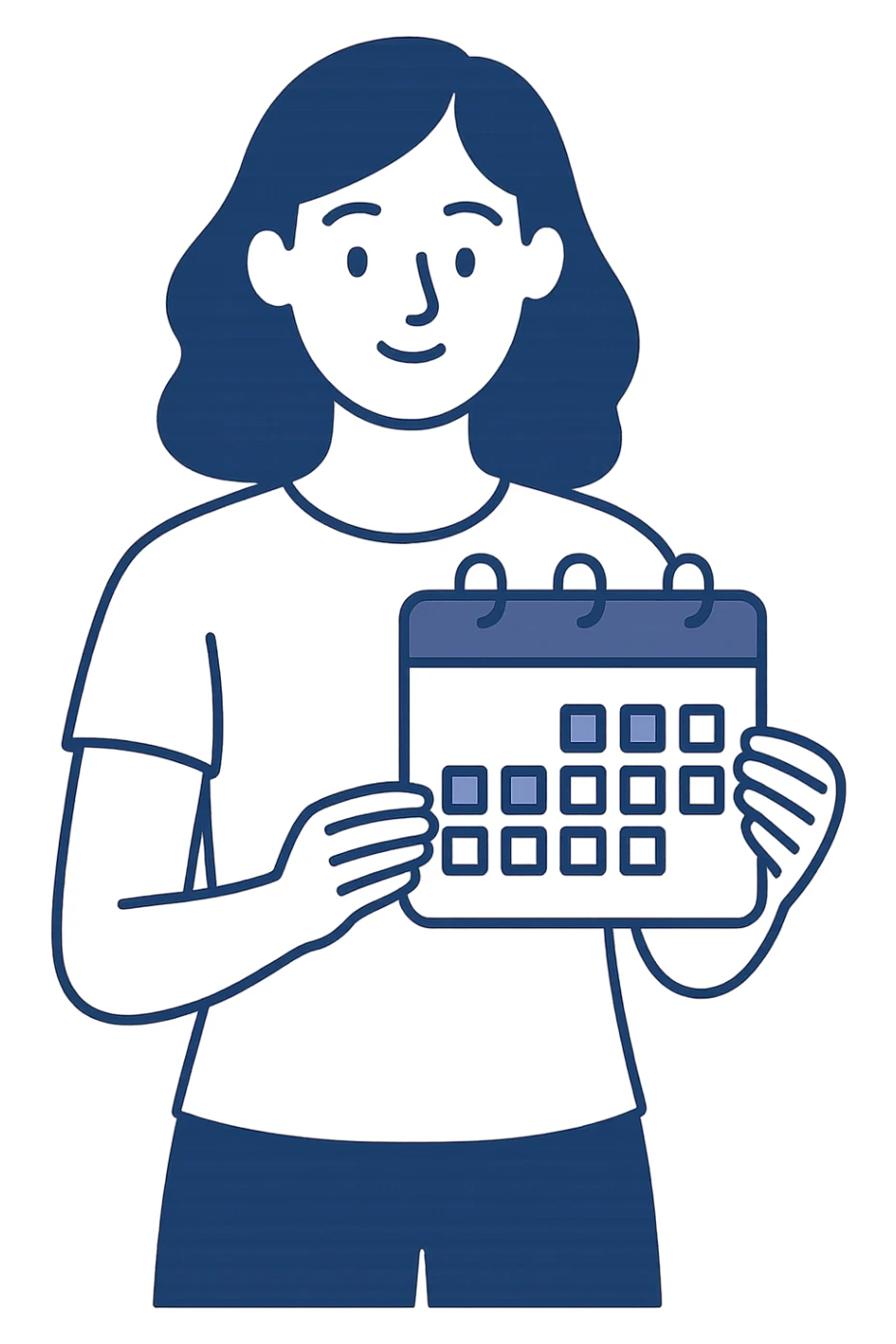 woman holding a calendar, modern and minimalistic feel, no background sticker